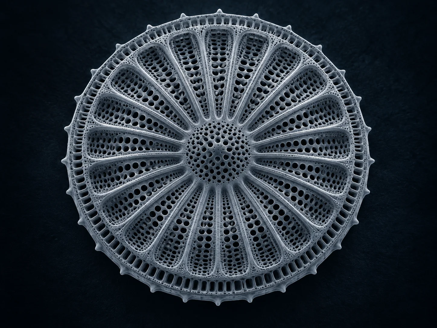 Illustrative scanning electron microscopy inspired view of a porous diatom shell