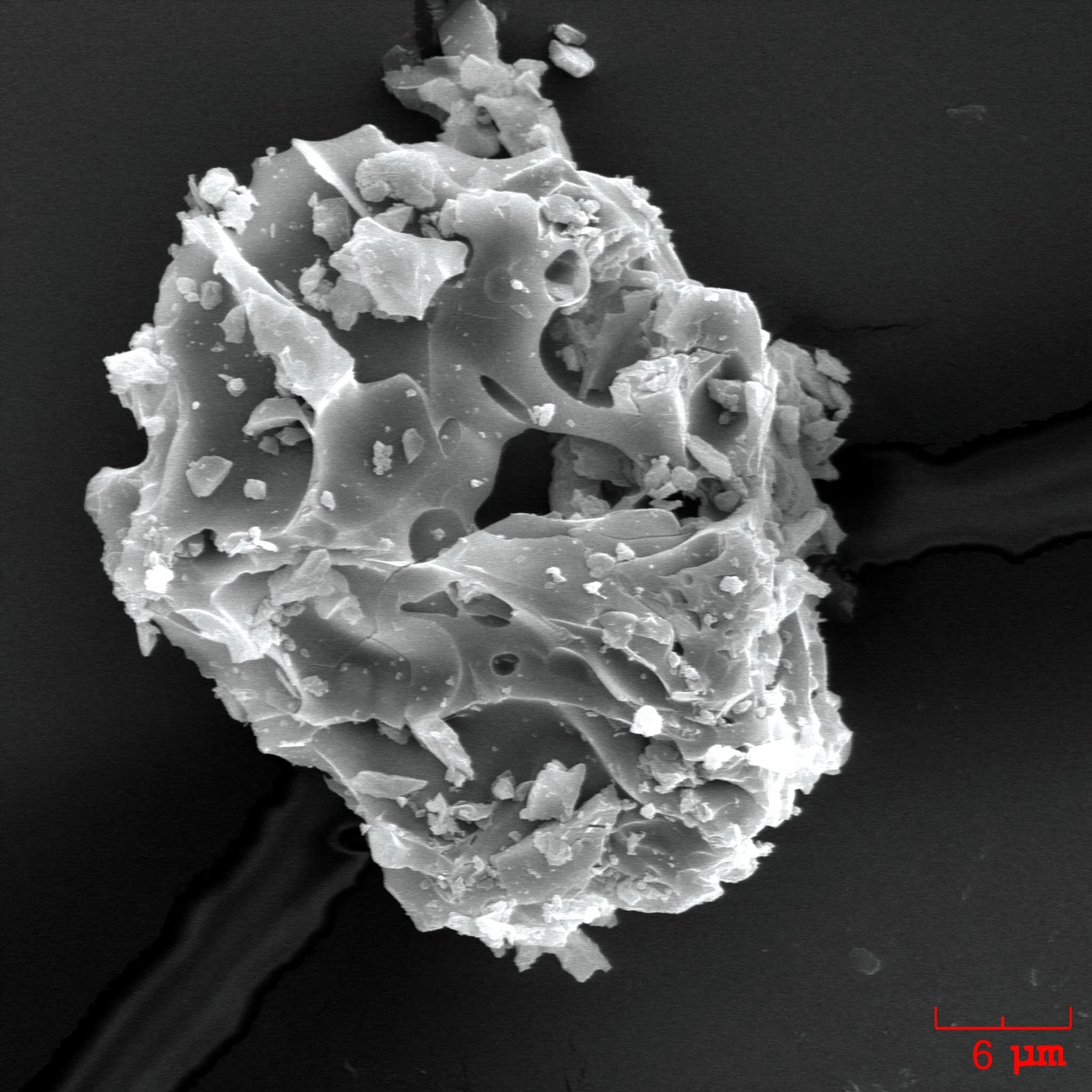 USGS acquired scanning electron micrograph of porous volcanic ash from Augustine Volcano